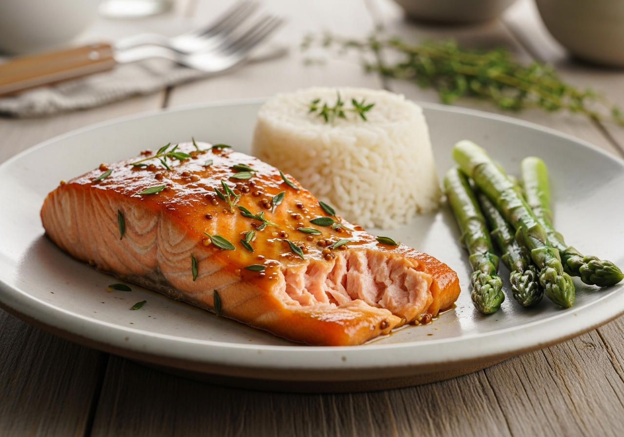 Salmón glaseado con miel, mostaza y tomillo 23 febrero 2026 imagen