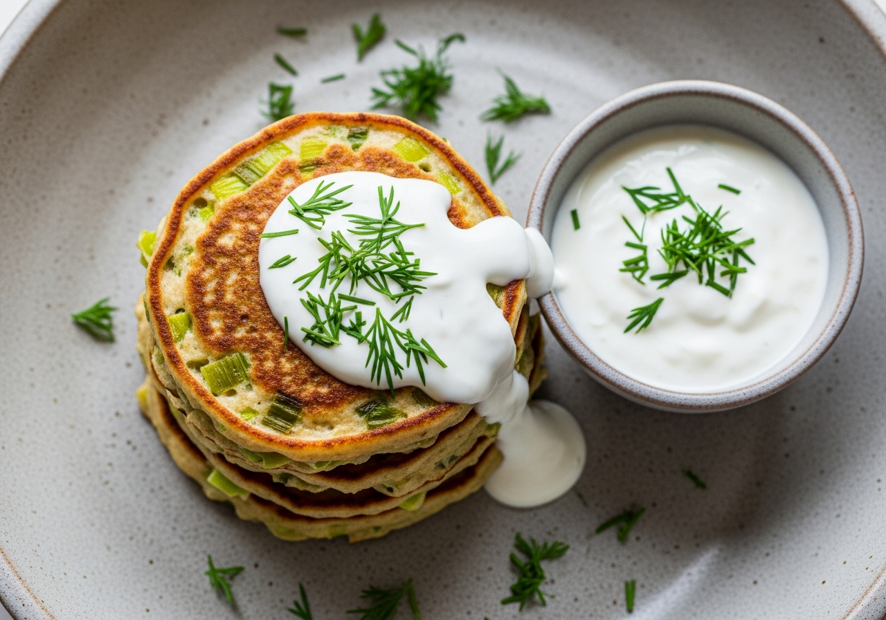 Tortitas saladas de avena y puerro con salsa de yogur 2 febrero 2026 imagen