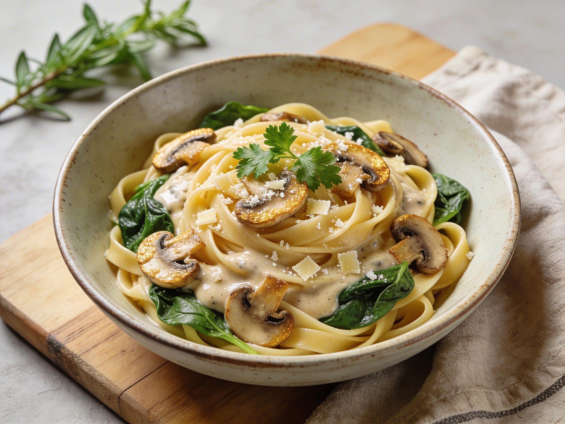 Pasta cremosa de champiñones, espinaca y parmesano 11 abril 2026 imagen