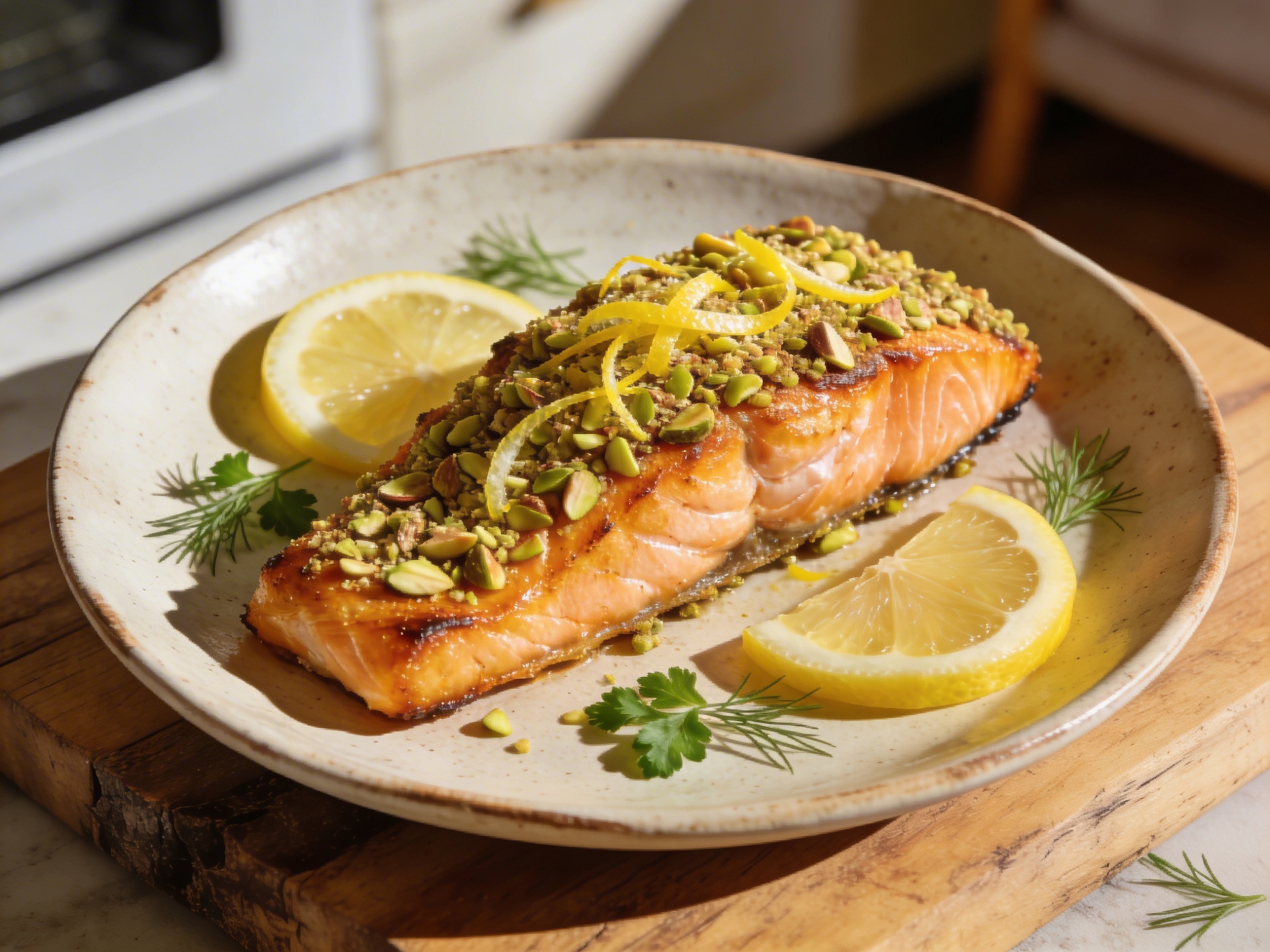 Salmón al horno con costra de pistachos y limón 9 abril 2026 imagen