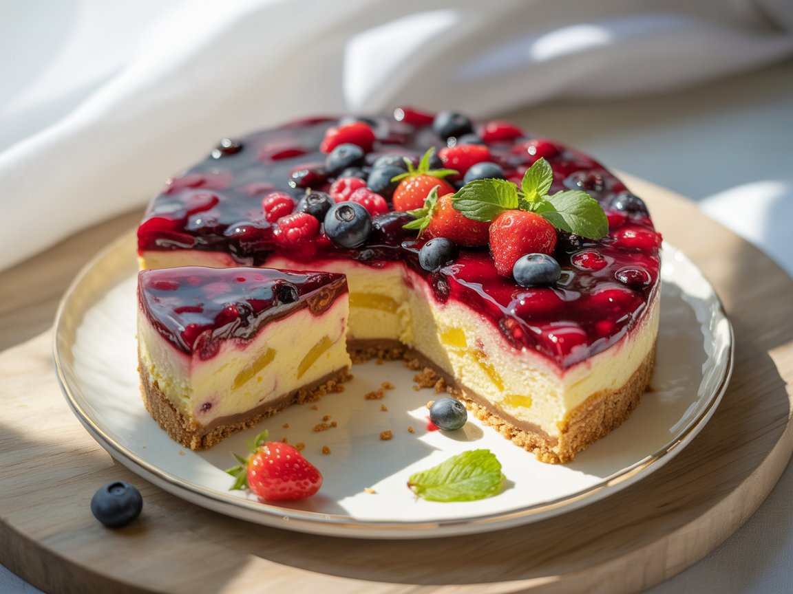 Tarta fría de queso, limón y frutos rojos 21 mayo 2026 imagen