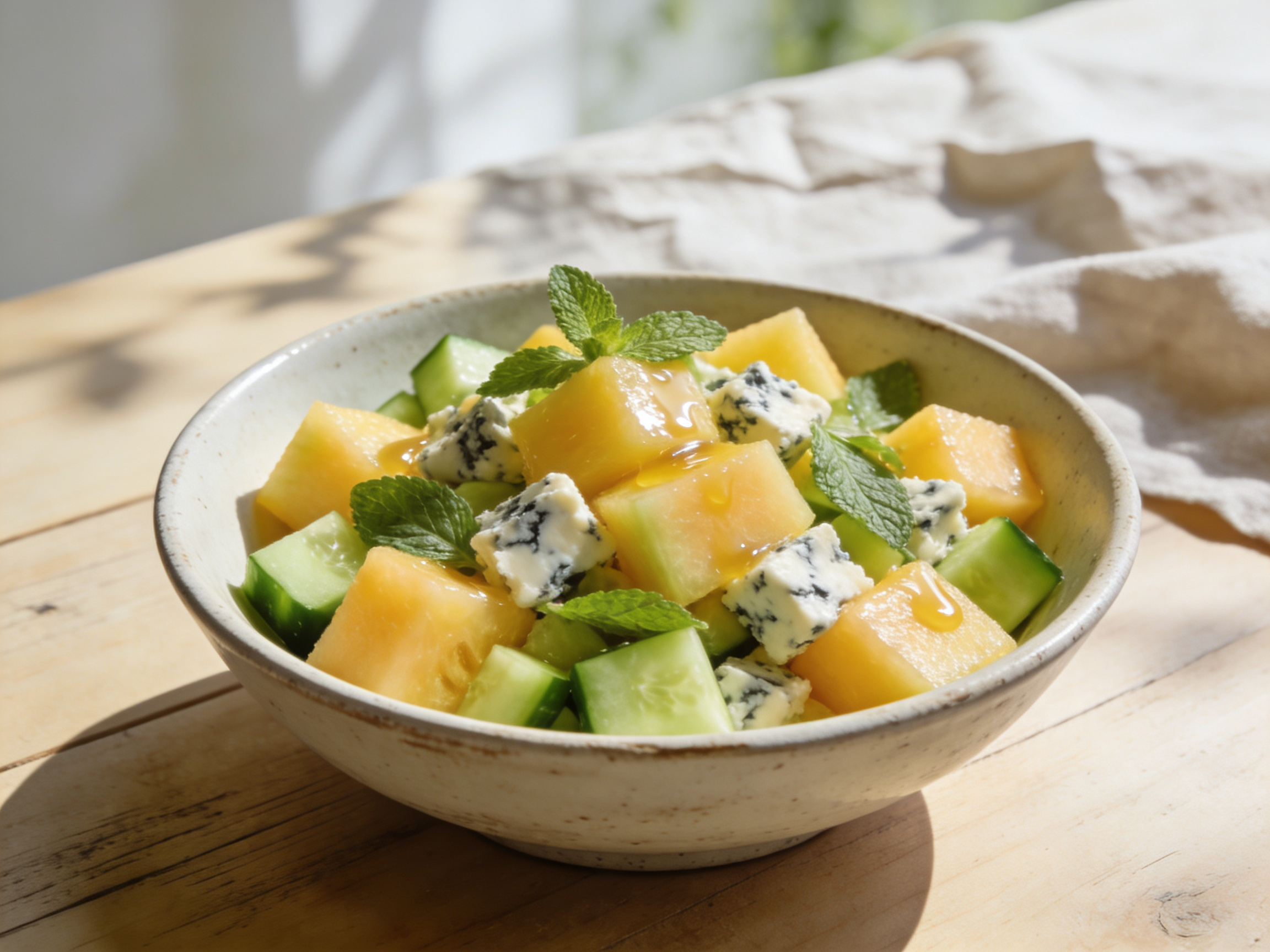 Ensalada de sandía amarilla, pepino y queso azul 19 junio 2026 imagen