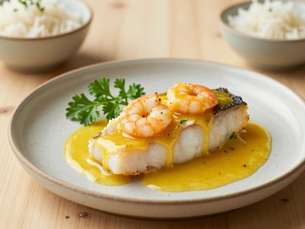 Merluza rellena de gambas con salsa de azafrán 18 septiembre 2026 imagen